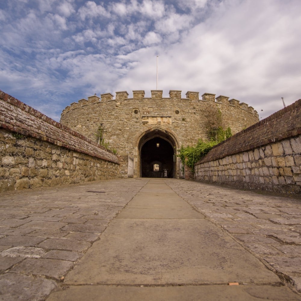 Photo looking along the entrance way up to Deal Castle on a cloudy day