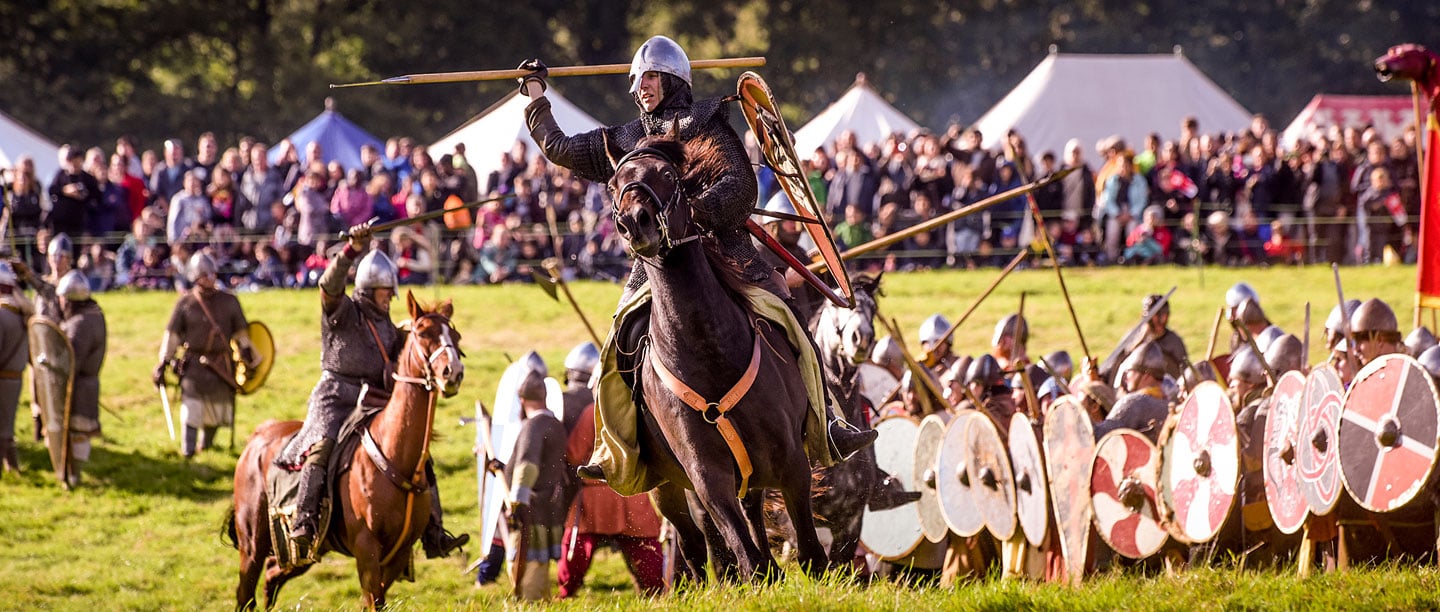 A mounted warrior at the Battle of Hastings reenactment