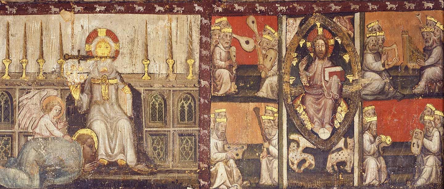 Details from a series of 14th-century wall paintings in the Westminster Abbey Chapter House