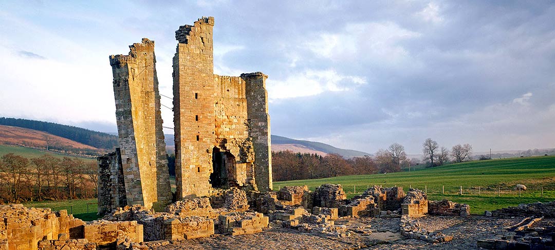 View across the courtyard at Edlingham to the solar tower